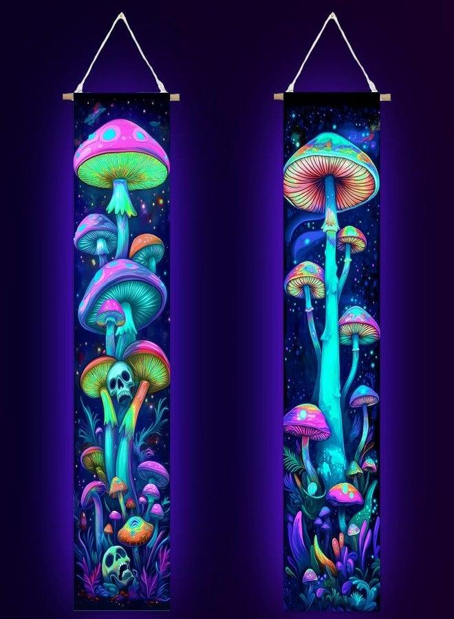 ACRNIGHEET Pack of 2 Tapestry Mushroom Blacklight Tapestry UV Reactive Poster Black Light Tapestries Mushroom Aesthetic Room Hanging Backdrop for Bedroom Home Decoration - Image 1